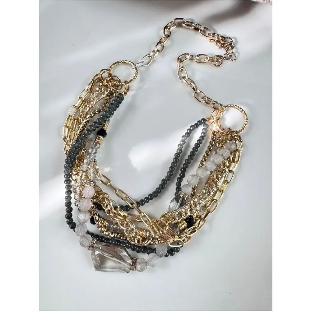 Zara Clear Crystal Necklace with Gold Accents